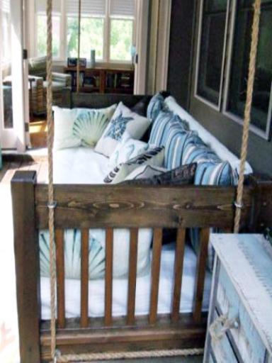  porch bed, hanging bed, swing bed, bed for porch, atlanta porch bed