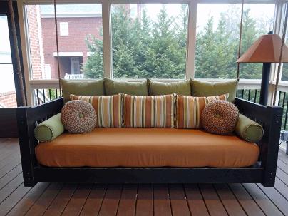  porch bed, hanging bed, swing bed, bed for porch, atlanta porch bed
