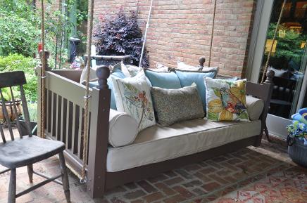  porch bed, hanging bed, swing bed, bed for porch, atlanta porch bed