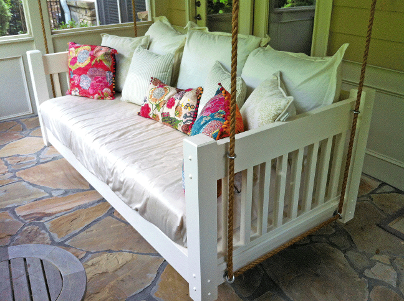  porch bed, hanging bed, swing bed, bed for porch, atlanta porch bed